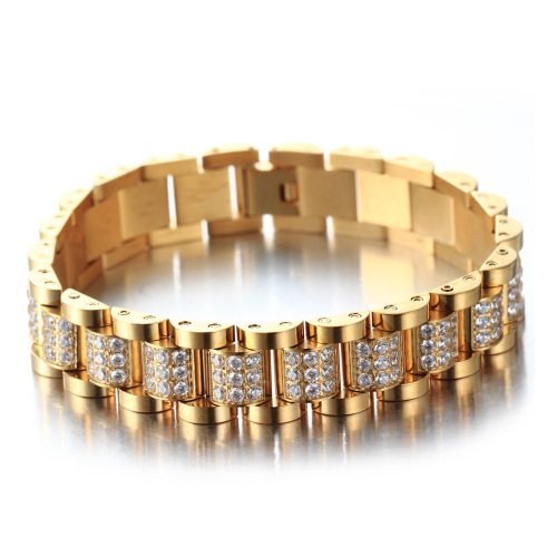 Gold Stainless CNC Lab Diamond Iced Out Rolex Bracelet