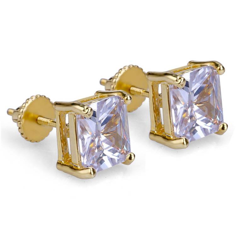 Gold Finish Princess Cut Diamond Stud Earring Diamond Earrings